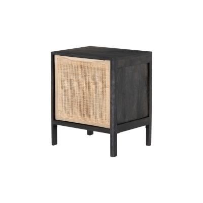 Wood Single Drawer Bedside with Natural Cane